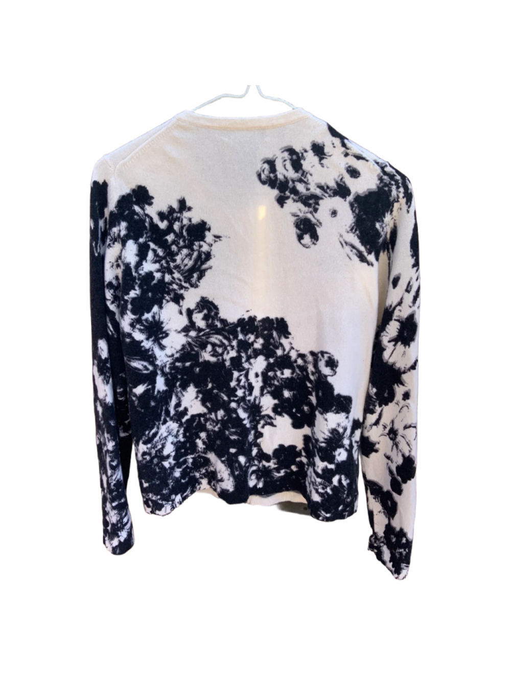 Lord & Taylor 100% Cashmere Black & White Floral Cardigan Sweater - Picture 3 of 6